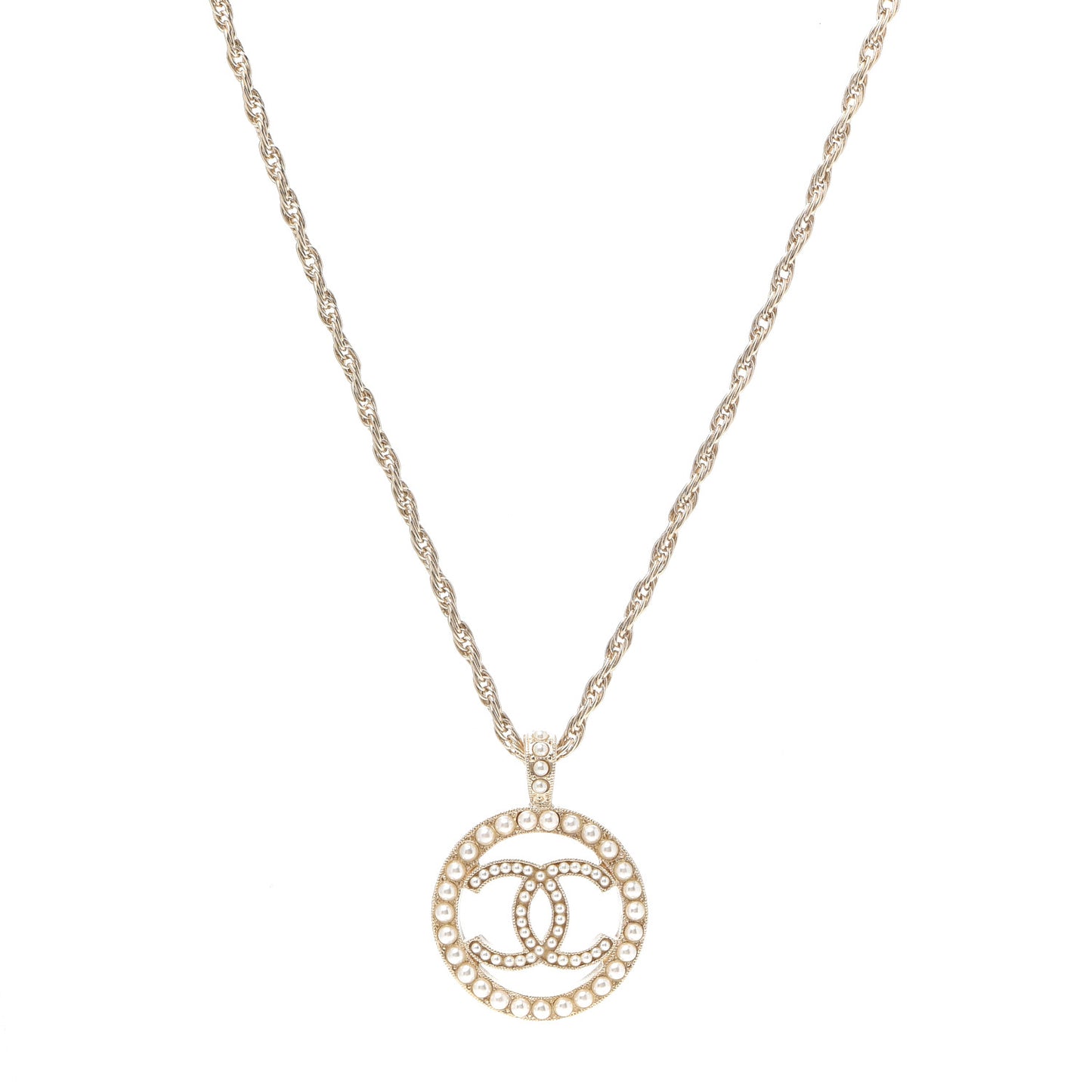 Pearl CC Round Pendant Necklace Gold