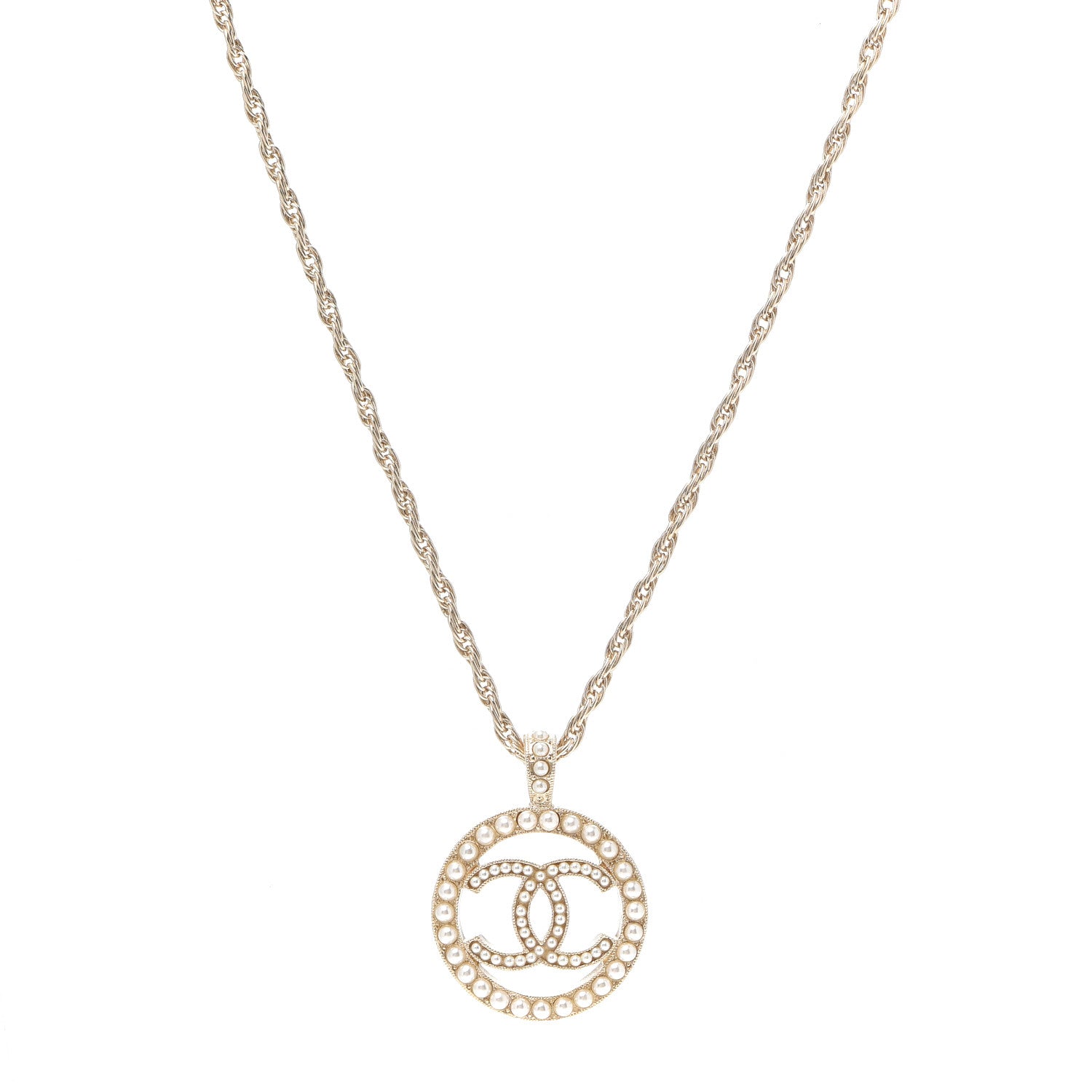 Chanel Pearl CC Round Pendant Necklace Gold 1 of 5