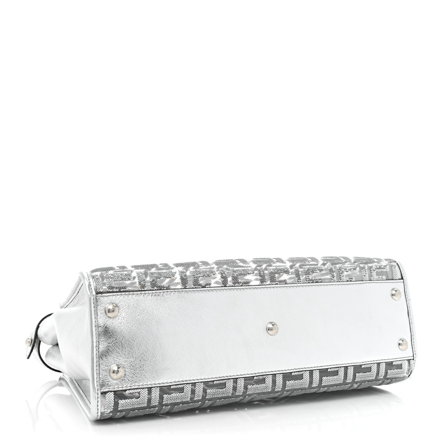 Fendi PVC Vitello Catalan Mirror Sequin FF Medium Peekaboo Iconic Satchel Argento 4 of 12