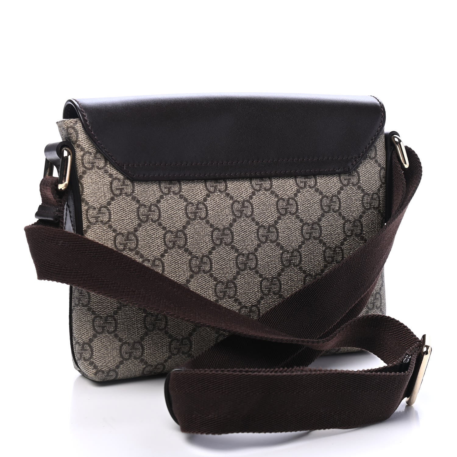 Gucci GG Supreme Monogram Selleria Calfskin Small Satchel Messenger Bag Beige Ebony Cocoa Dark Chocolate 2 of 4