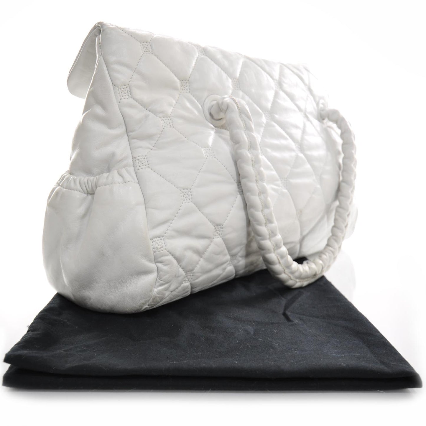 Quilted Lambskin Large Hidden Chain Tote White