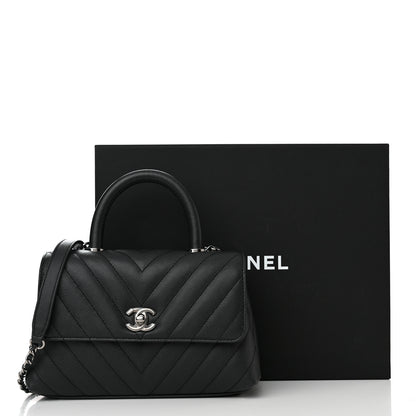 Chanel Caviar Chevron Quilted Mini Coco Handle Flap Dark Grey 11 of 11