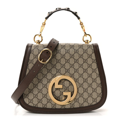 Gucci GG Supreme Monogram Textured Dollar Calfskin Web Medium Blondie Top Handle Shoulder Flap Bag Beige Ebony New Acero 2 of 19