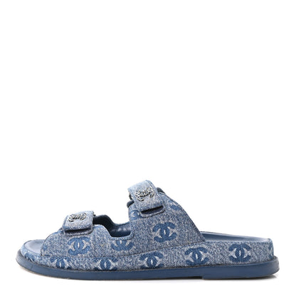 Chanel Denim CC Velcro Dad Chain CC Slide Sandals 39 Blue 1 of 10