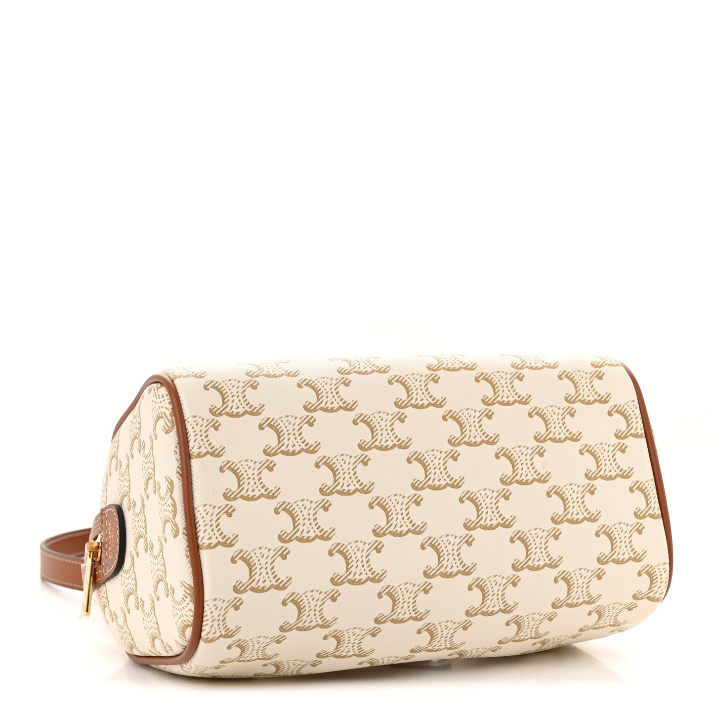 Triomphe Canvas Calfskin Small Boston Bag White