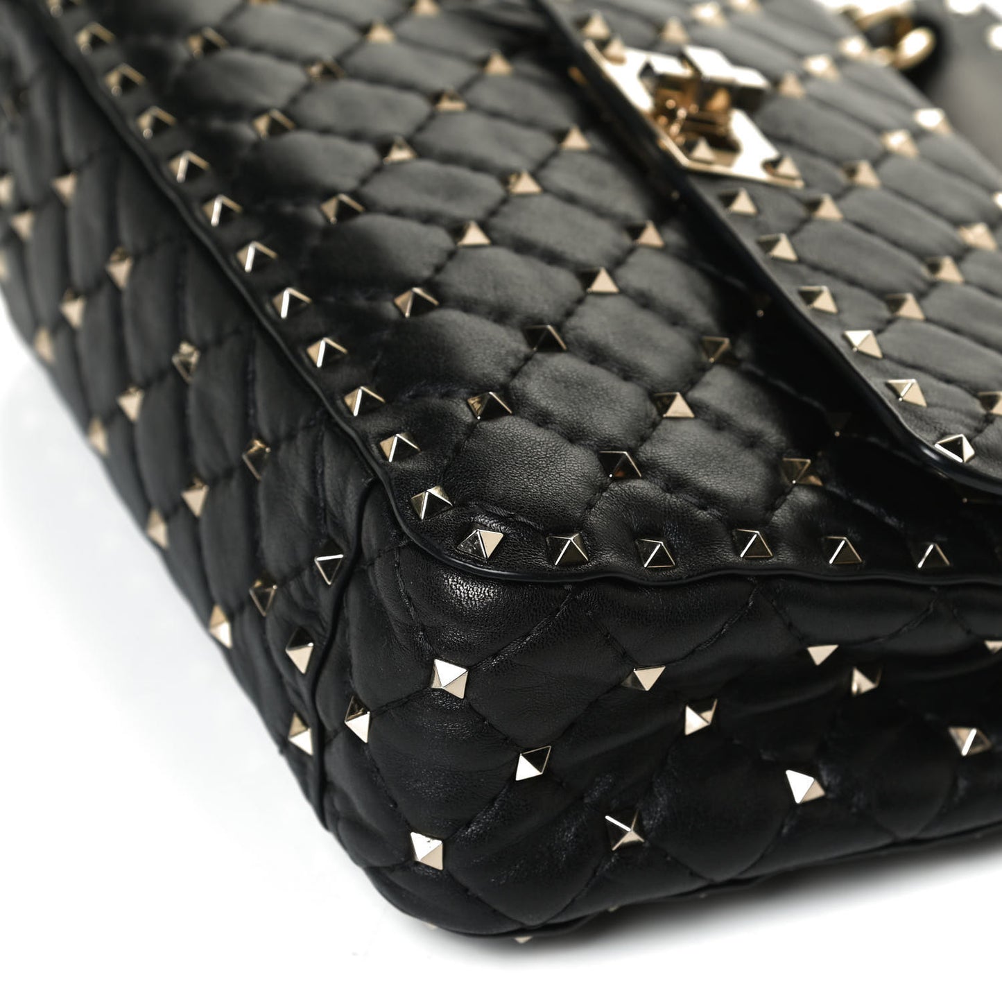Lambskin Medium Rockstud Spike Shoulder Bag Black