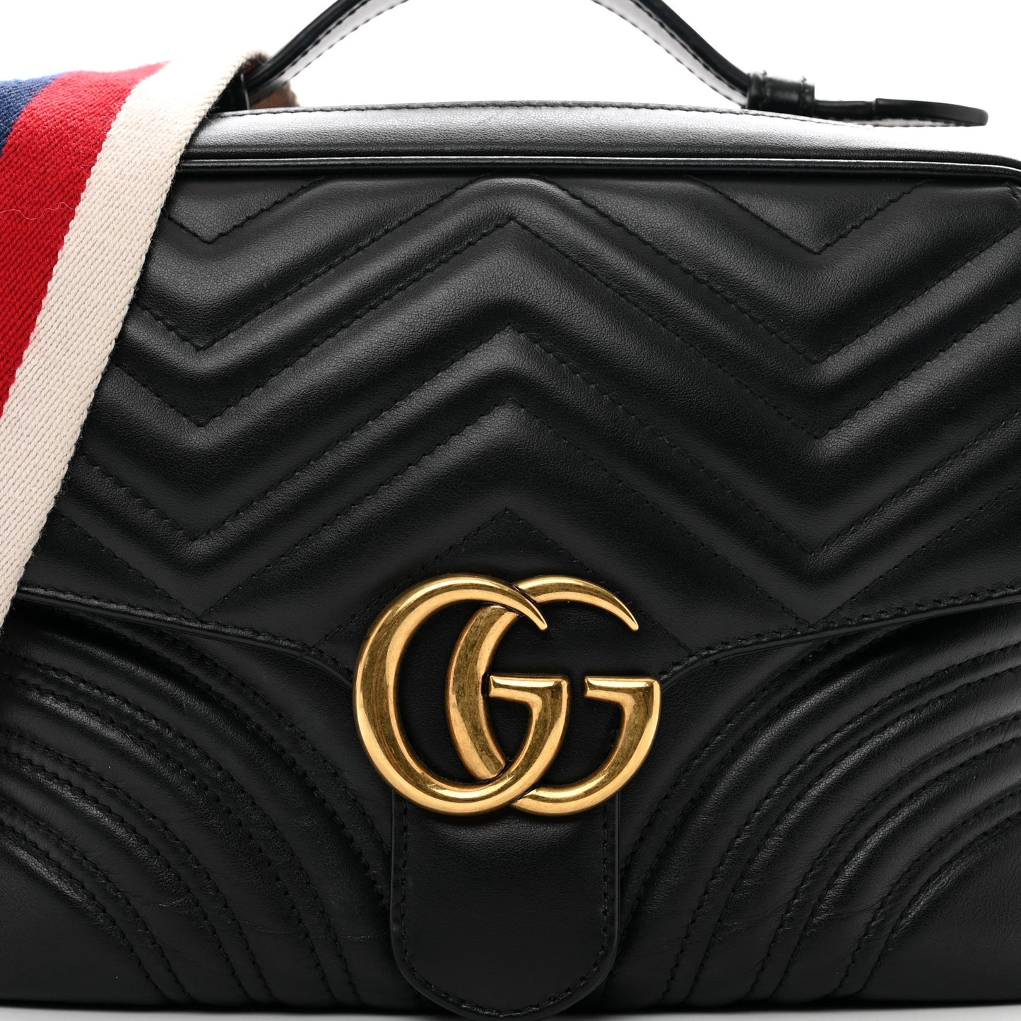 Calfskin Matelasse Sylvie Web Small GG Marmont Top Handle Shoulder Bag Black