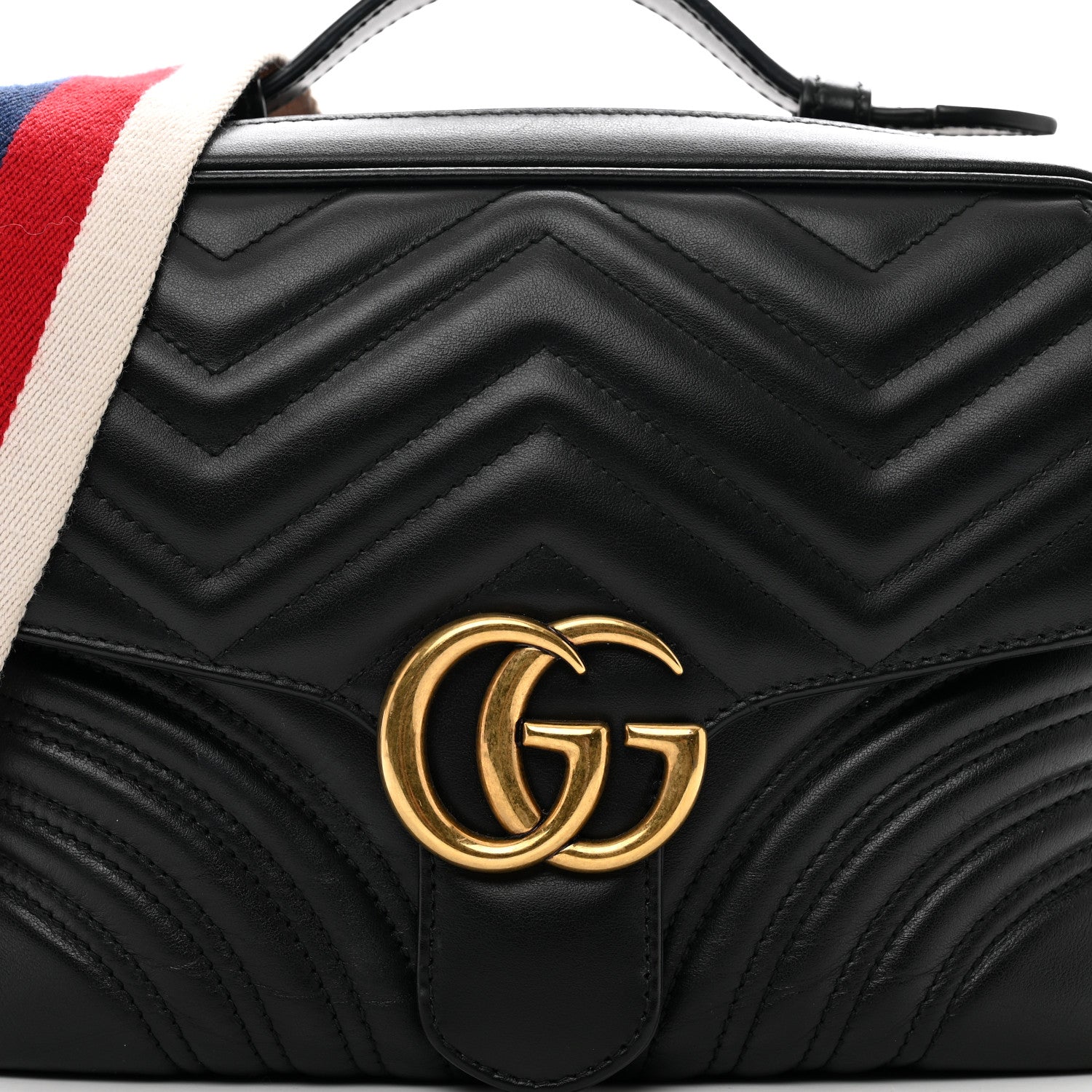 Gucci Calfskin Matelasse Sylvie Web Small GG Marmont Top Handle Shoulder Bag Black 5 of 11
