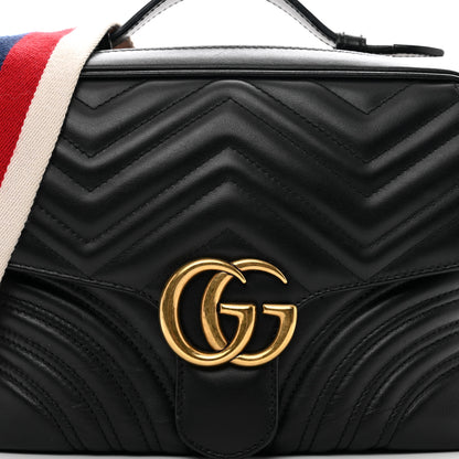 Gucci Calfskin Matelasse Sylvie Web Small GG Marmont Top Handle Shoulder Bag Black 5 of 11