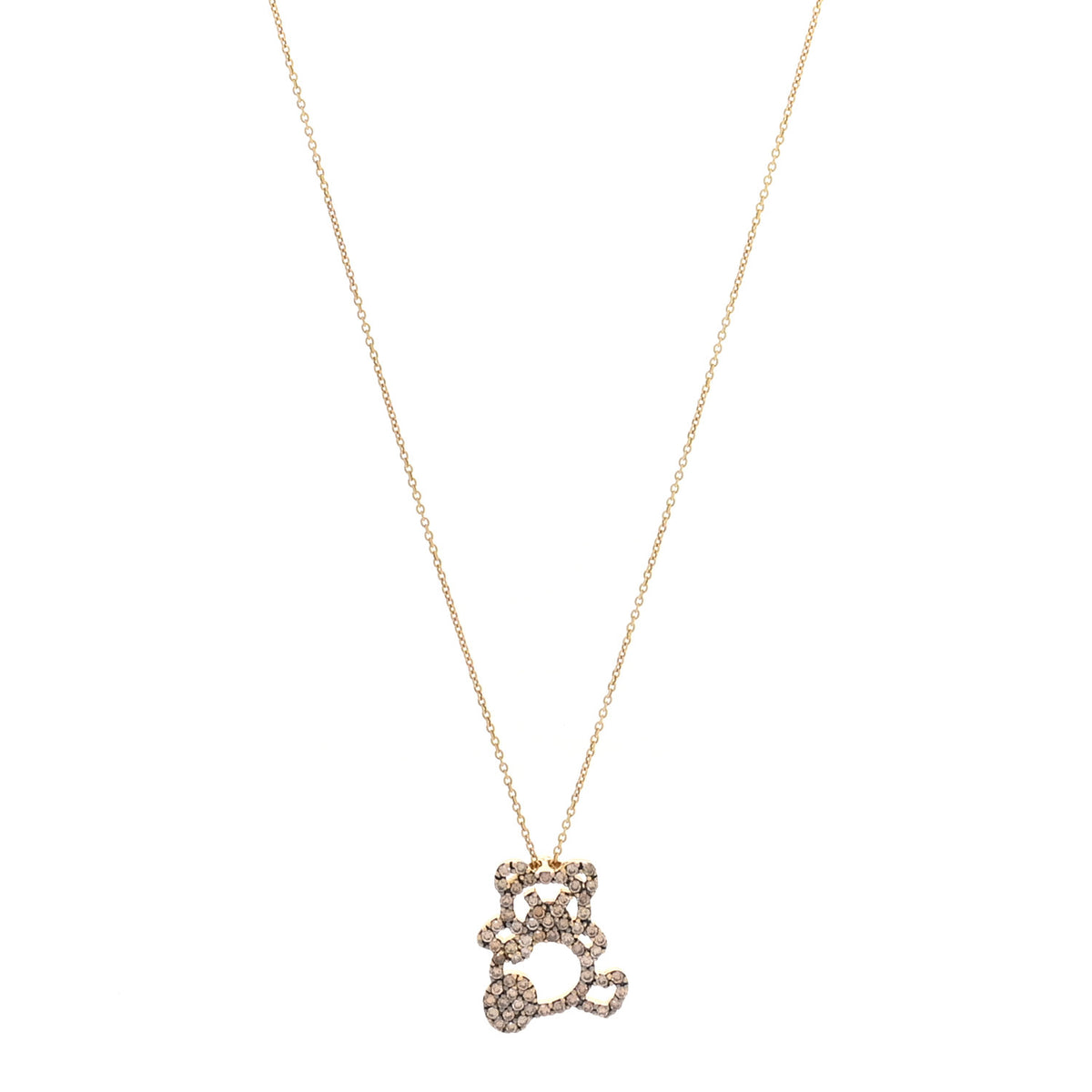 18K Yellow Gold Brown Diamond Teddy Bear Pendant Necklace