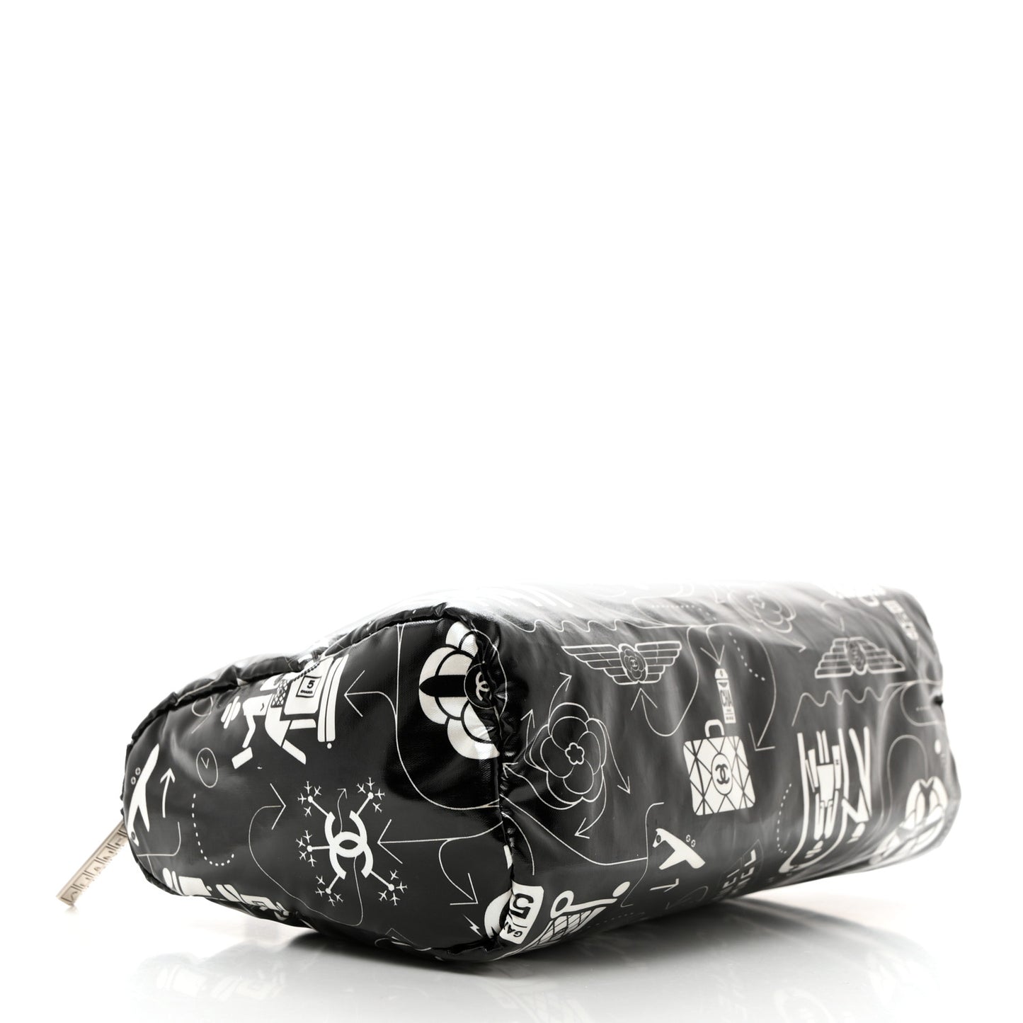 Coated Canvas Airline Cosmetic Pouch Black White
