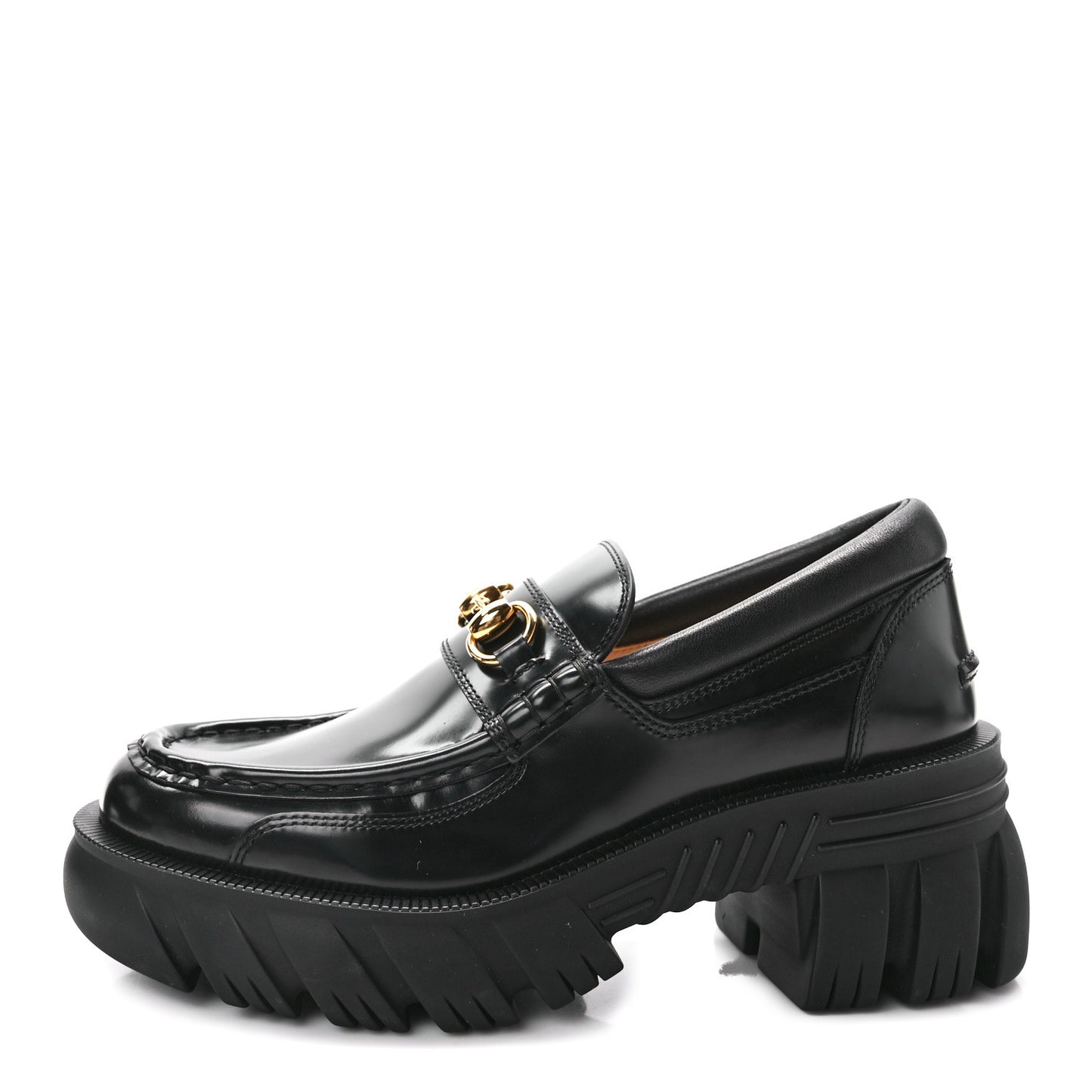 Magnum Calfskin Nappa Samoa Womens Horsebit Platform Chunky Lug Sole 40mm Loafers 37 Black