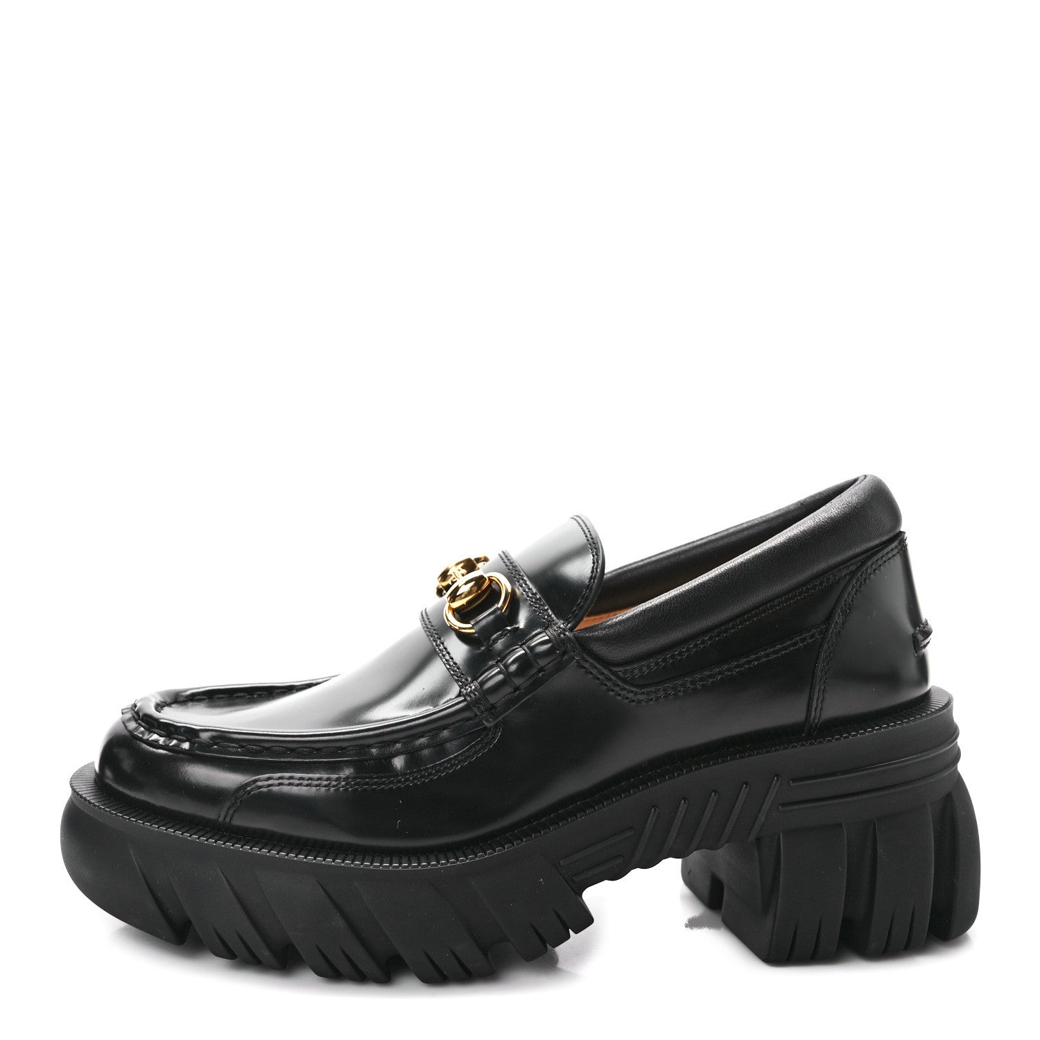 Gucci Magnum Calfskin Nappa Samoa Womens Horsebit Platform Chunky Lug Sole 40mm Loafers 37 Black 1 of 8