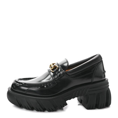 Gucci Magnum Calfskin Nappa Samoa Womens Horsebit Platform Chunky Lug Sole 40mm Loafers 37 Black 1 of 8
