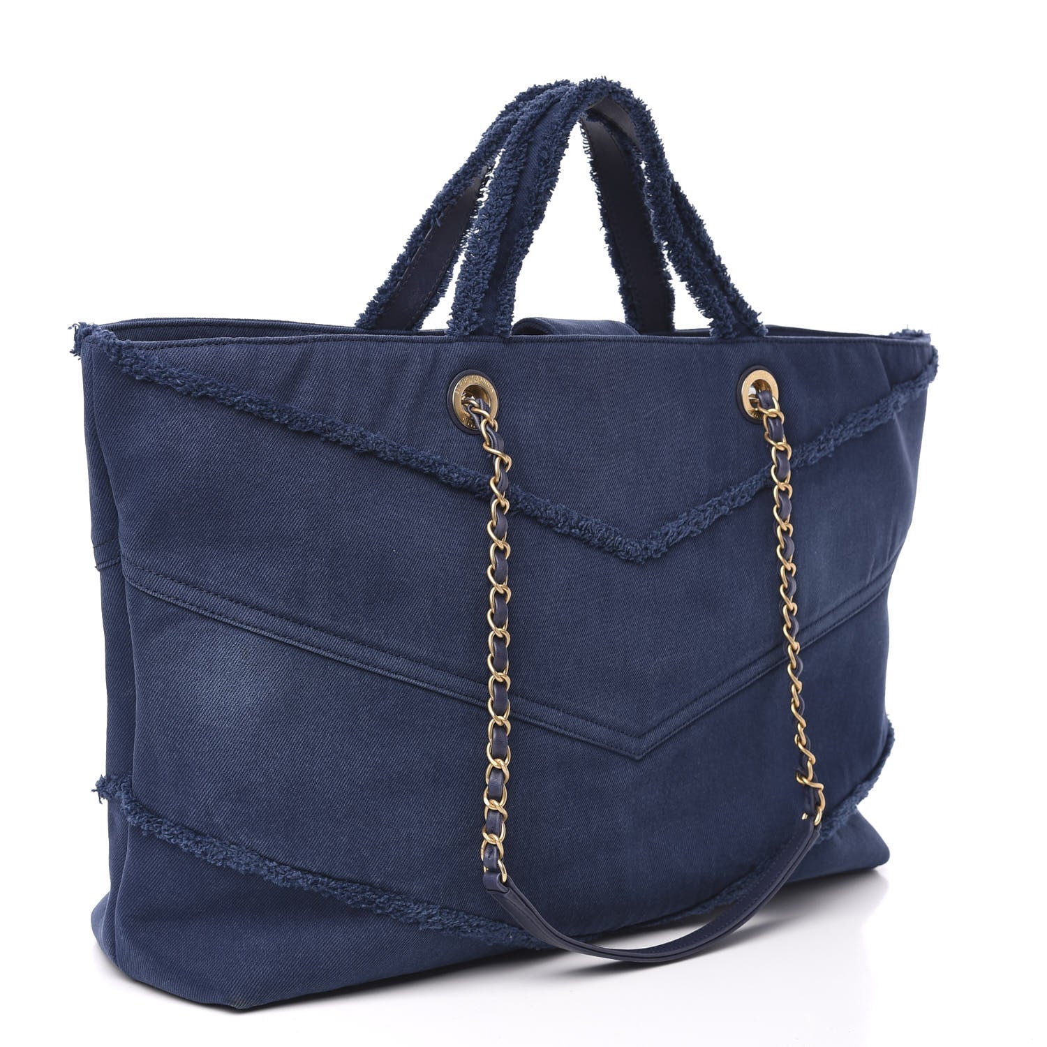 Chanel Denim Chevron Coco Tote Navy 2 of 9