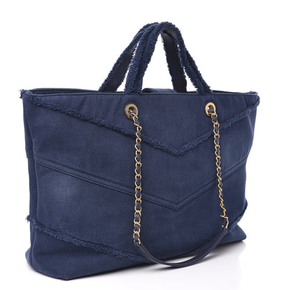 Chanel Denim Chevron Coco Tote Navy 2 of 9
