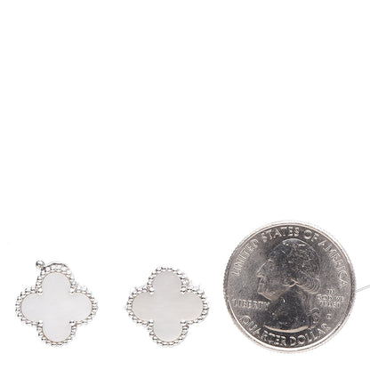 Van Cleef & Arpels 18K White Gold Mother of Pearl Vintage Alhambra Earrings 2 of 5