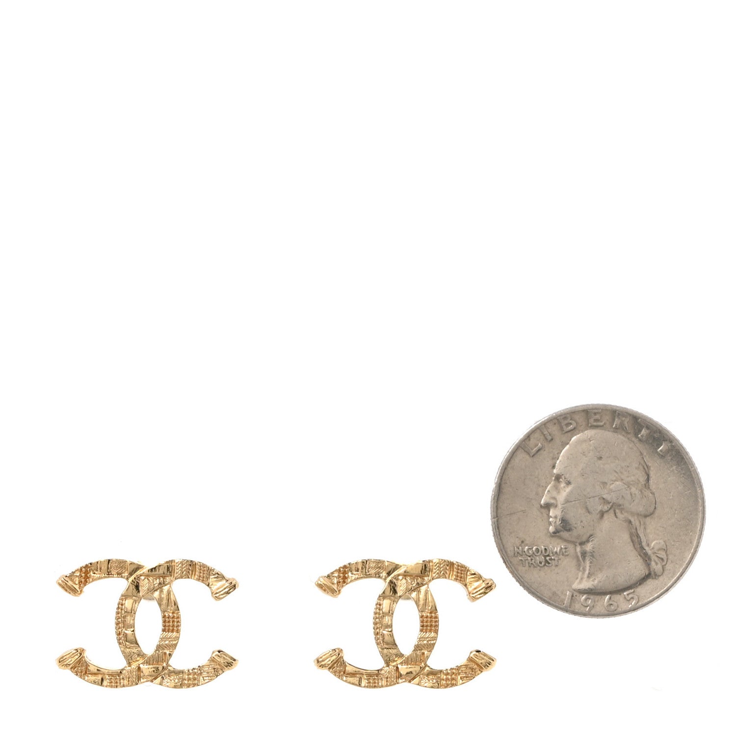 Chanel Metal Tweed Effect CC Earrings Gold 2 of 5