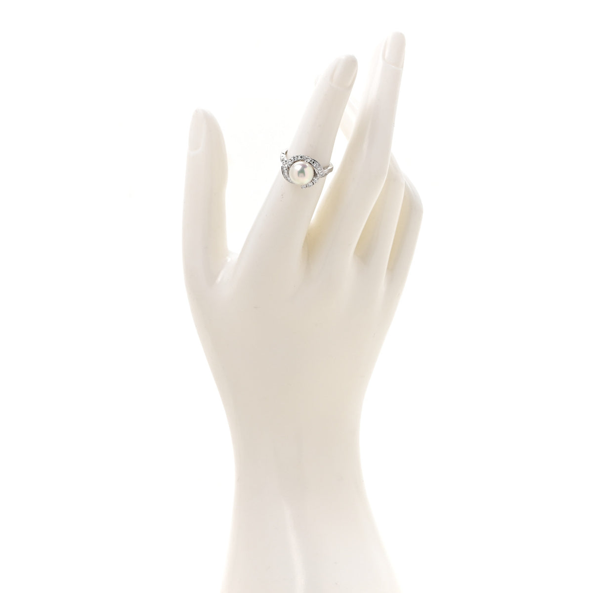 Platinum Diamond Akoya Cultured Pearl 8-8.5mm Cocktail Ring 50 5.25