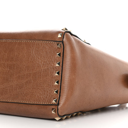 Valentino Garavani Textured Calfskin Rockstud Double Handle Tote Tan 10 of 17