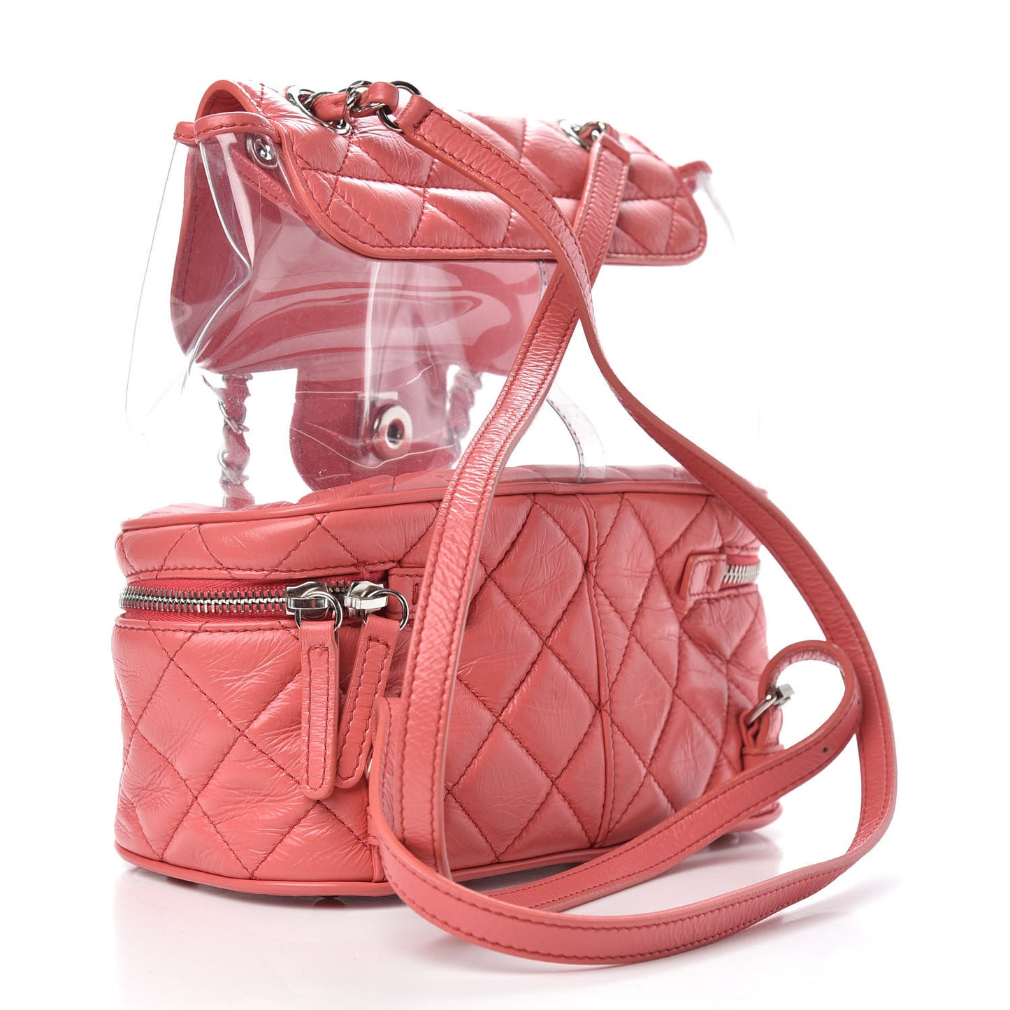 Crumpled Calfskin PVC Quilted Backpack Pink
