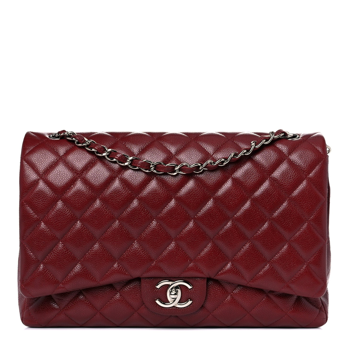 Caviar Quilted Maxi Double Flap Dark Red