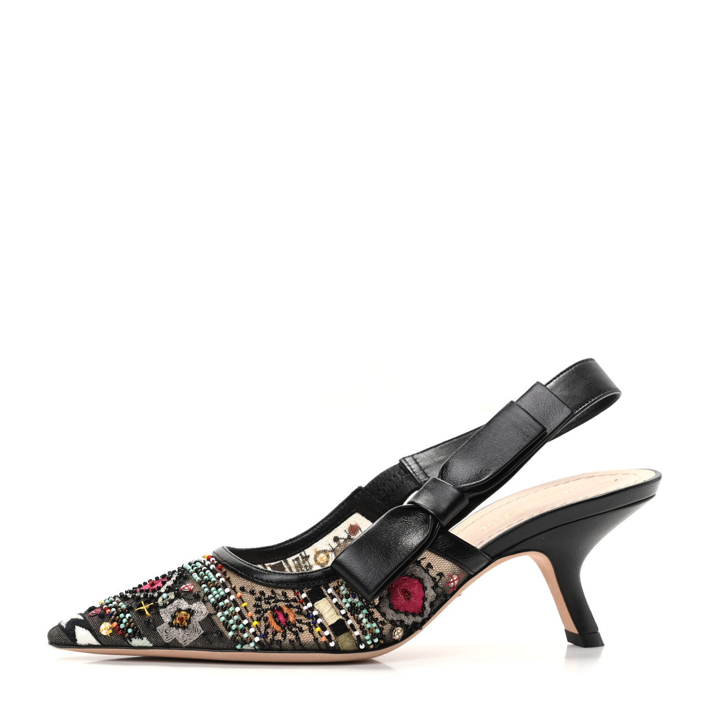 Embroidered Calfskin Beaded Sweet D Sling-Back Pumps 37.5 Black Turquoise