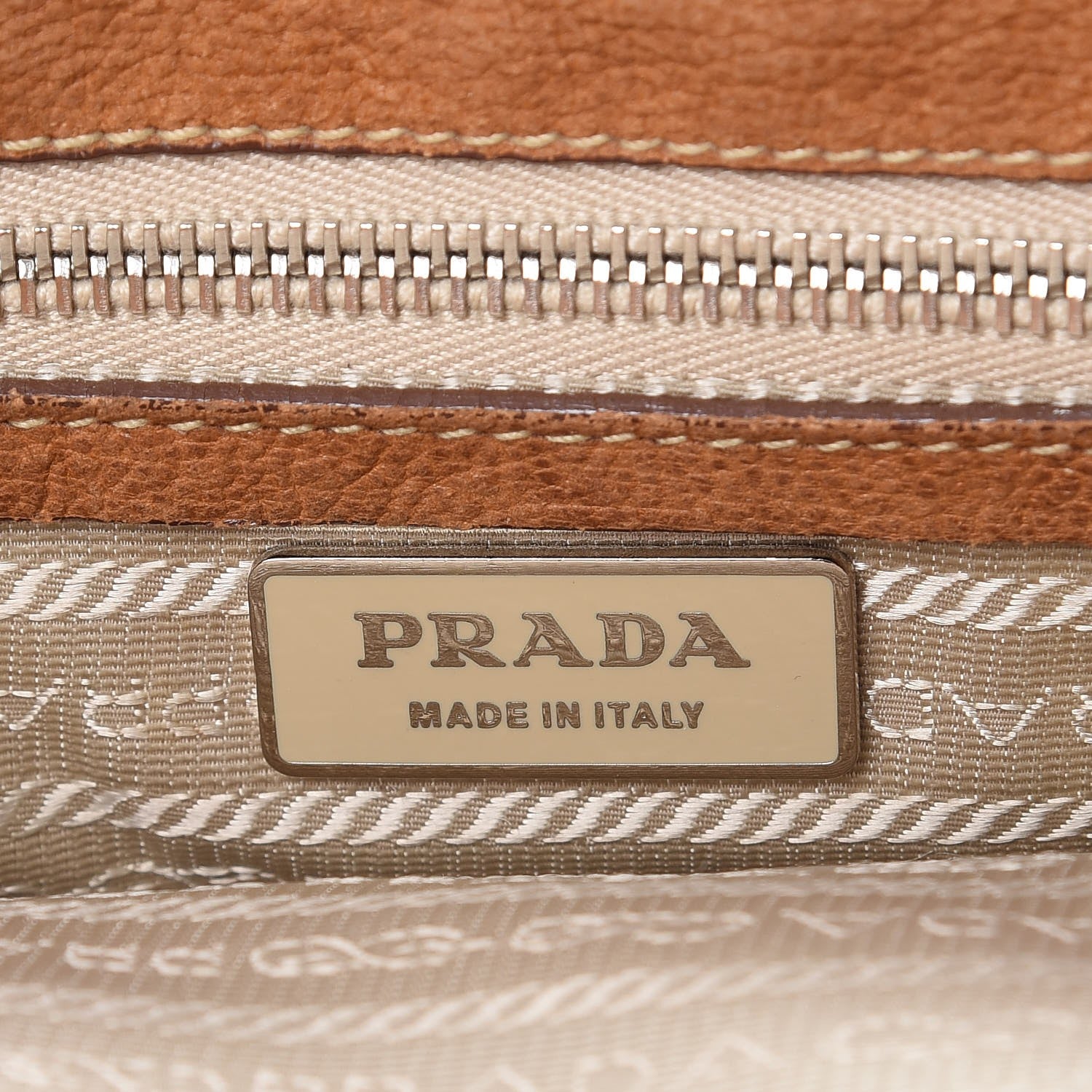 Prada Tessuto Nylon Calfskin Pushlock Satchel Brown 6 of 30