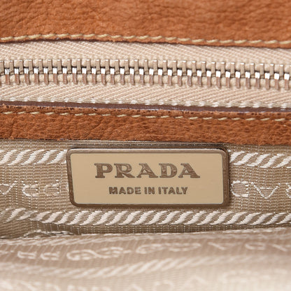 Prada Tessuto Nylon Calfskin Pushlock Satchel Brown 6 of 30