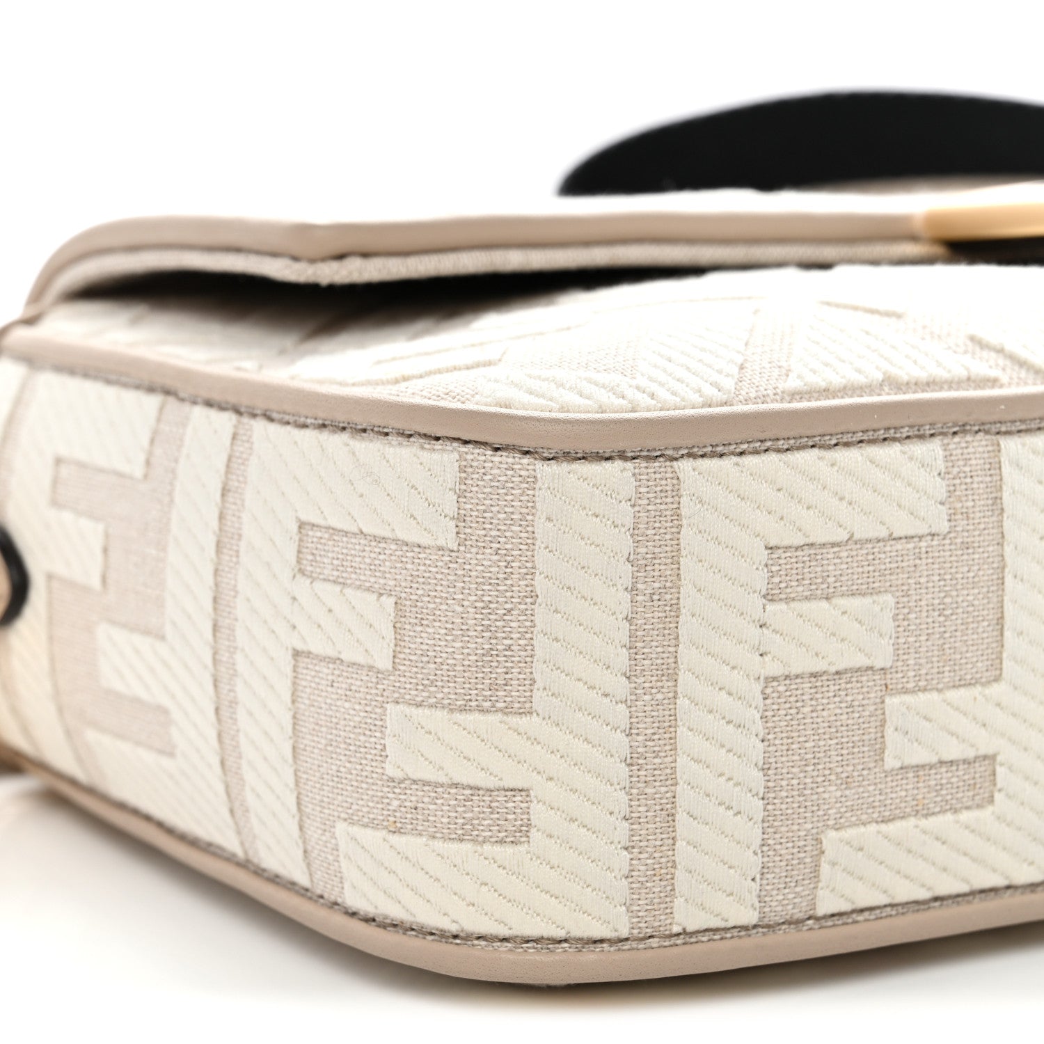 Fendi Canvas Vitello King FF Embroidered Baguette Grezzo White Nuvola 8 of 9