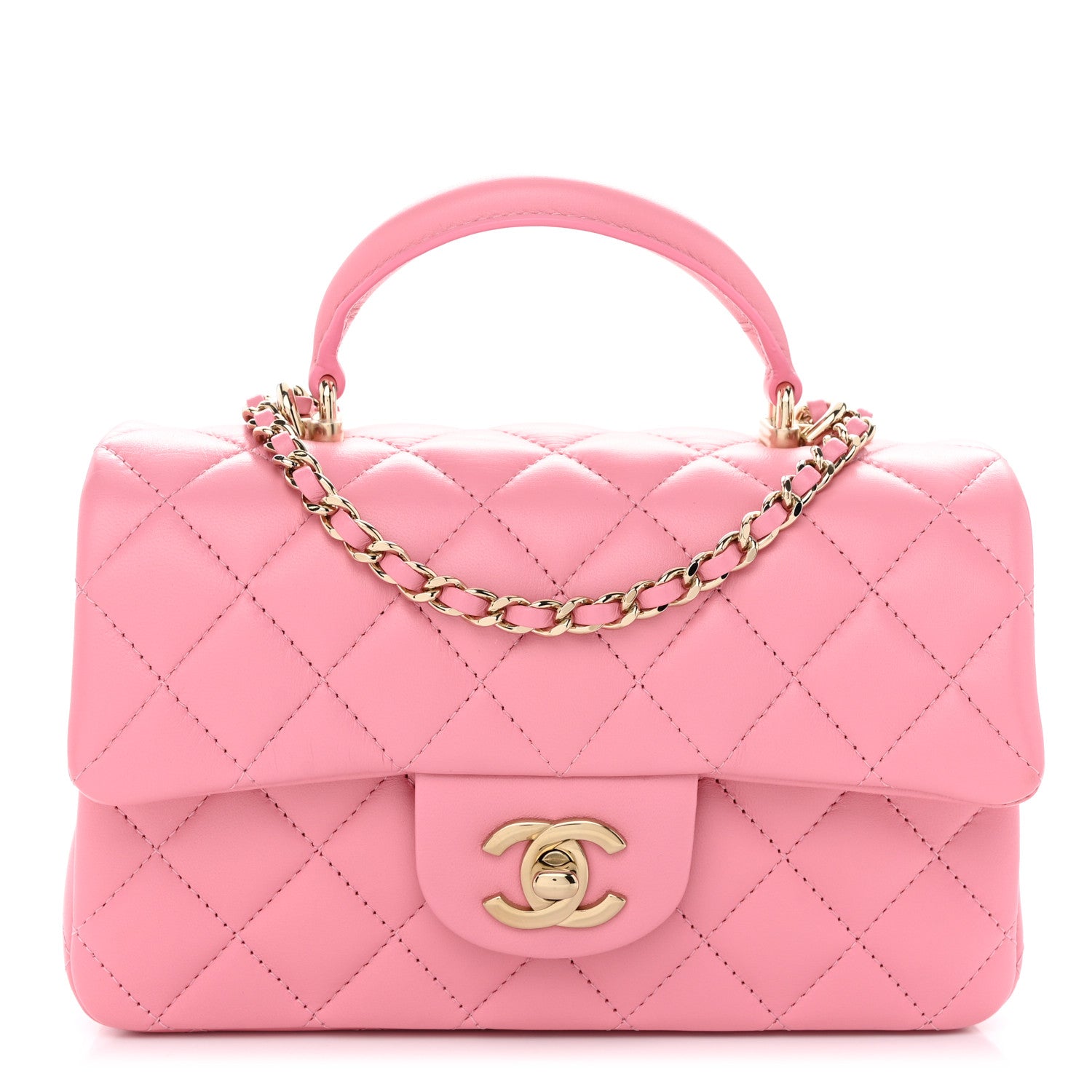 Chanel Lambskin Quilted Mini Top Handle Rectangular Flap Pink 1 of 11