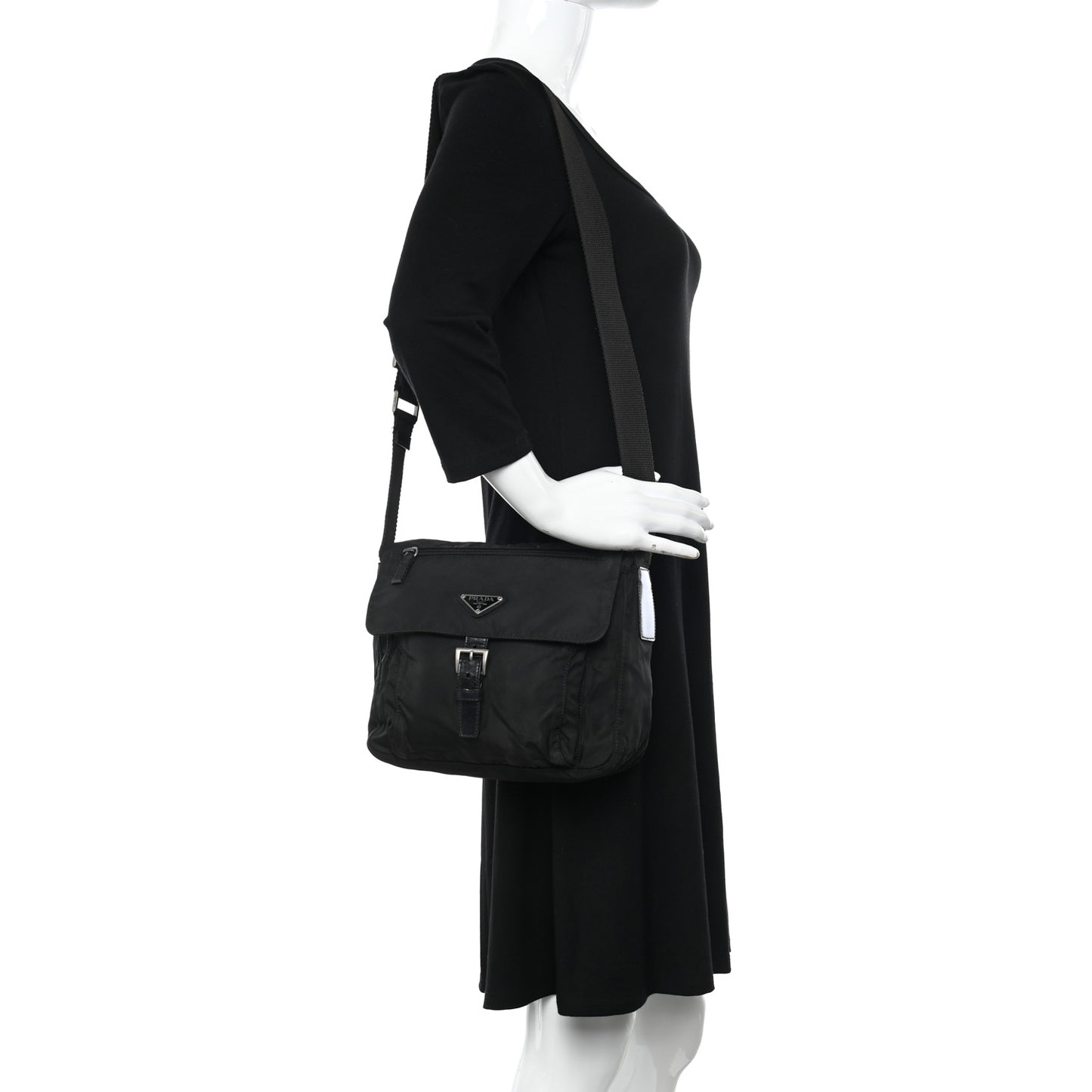 Tessuto Nylon Saffiano Small Vela Messenger Black