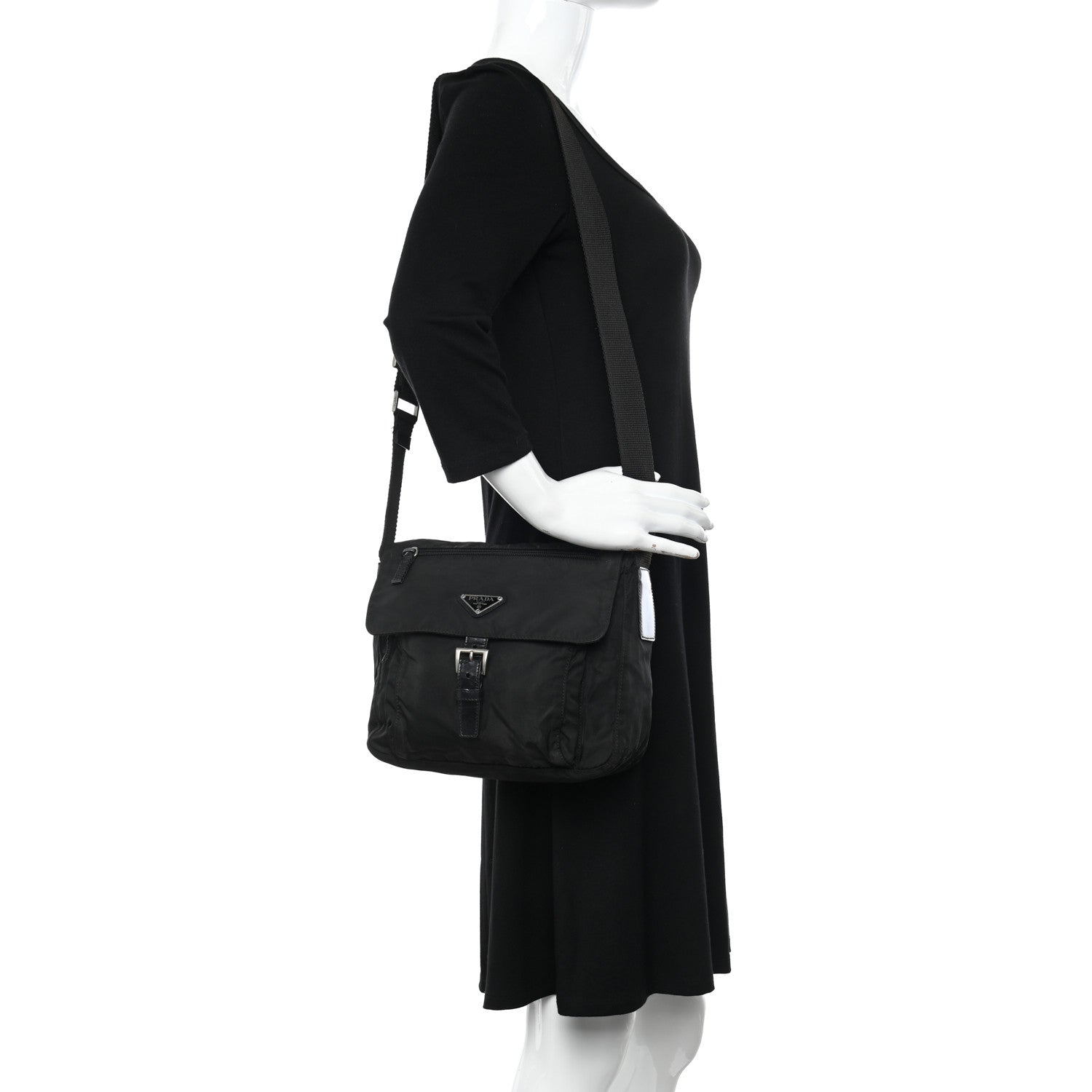 Prada Tessuto Nylon Saffiano Small Vela Messenger Black 2 of 12