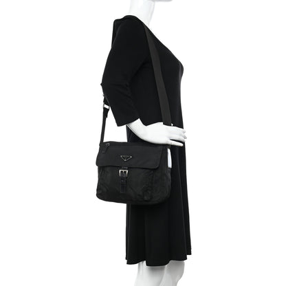 Prada Tessuto Nylon Saffiano Small Vela Messenger Black 2 of 12