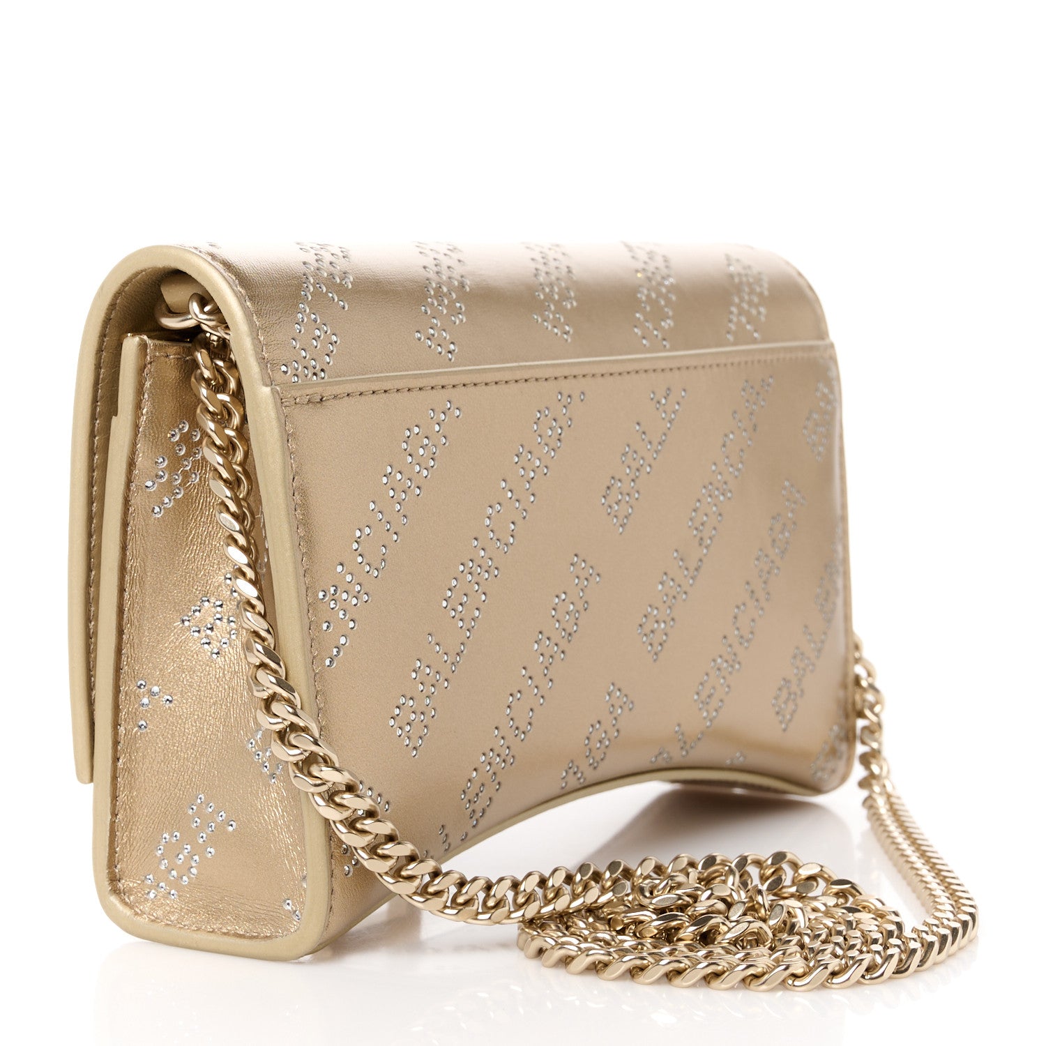 Balenciaga Metallic Smooth Calfskin Crystal Diagonal Allover Logo Hourglass Wallet Light Gold Crystal 3 of 11