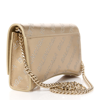 Balenciaga Metallic Smooth Calfskin Crystal Diagonal Allover Logo Hourglass Wallet Light Gold Crystal 3 of 11