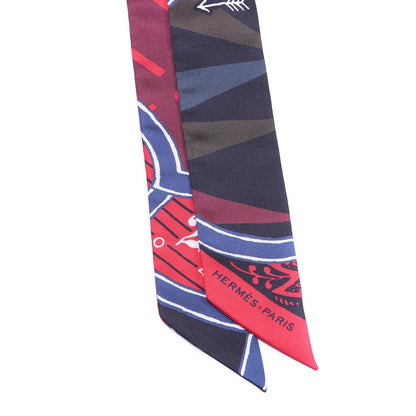 Hermes Silk Jeu de Soie Uniforme Twilly Rouge Bordeaux Marine 2 of 4