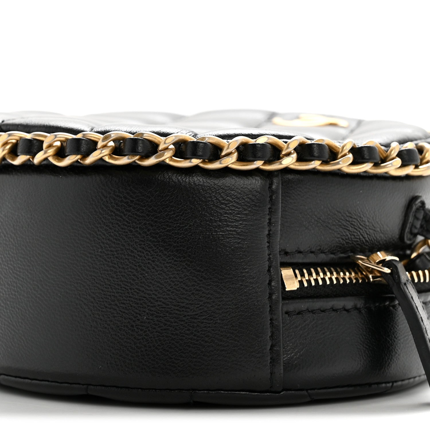 Chanel Lambskin Quilted Chain Around CC Round Clutch With Chain Black 10 of 10