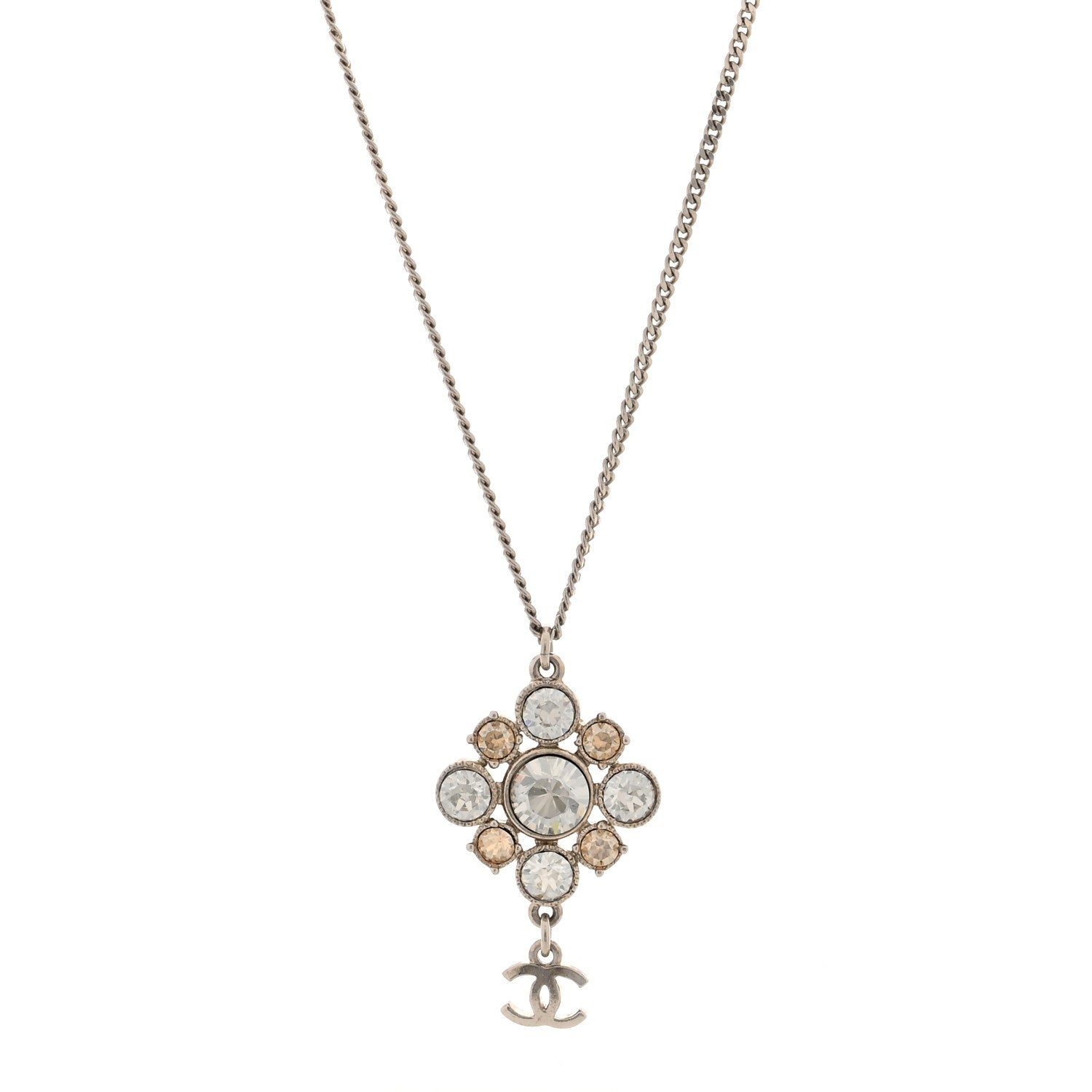 Chanel Crystal CC Drop Pendant Necklace Silver 1 of 5