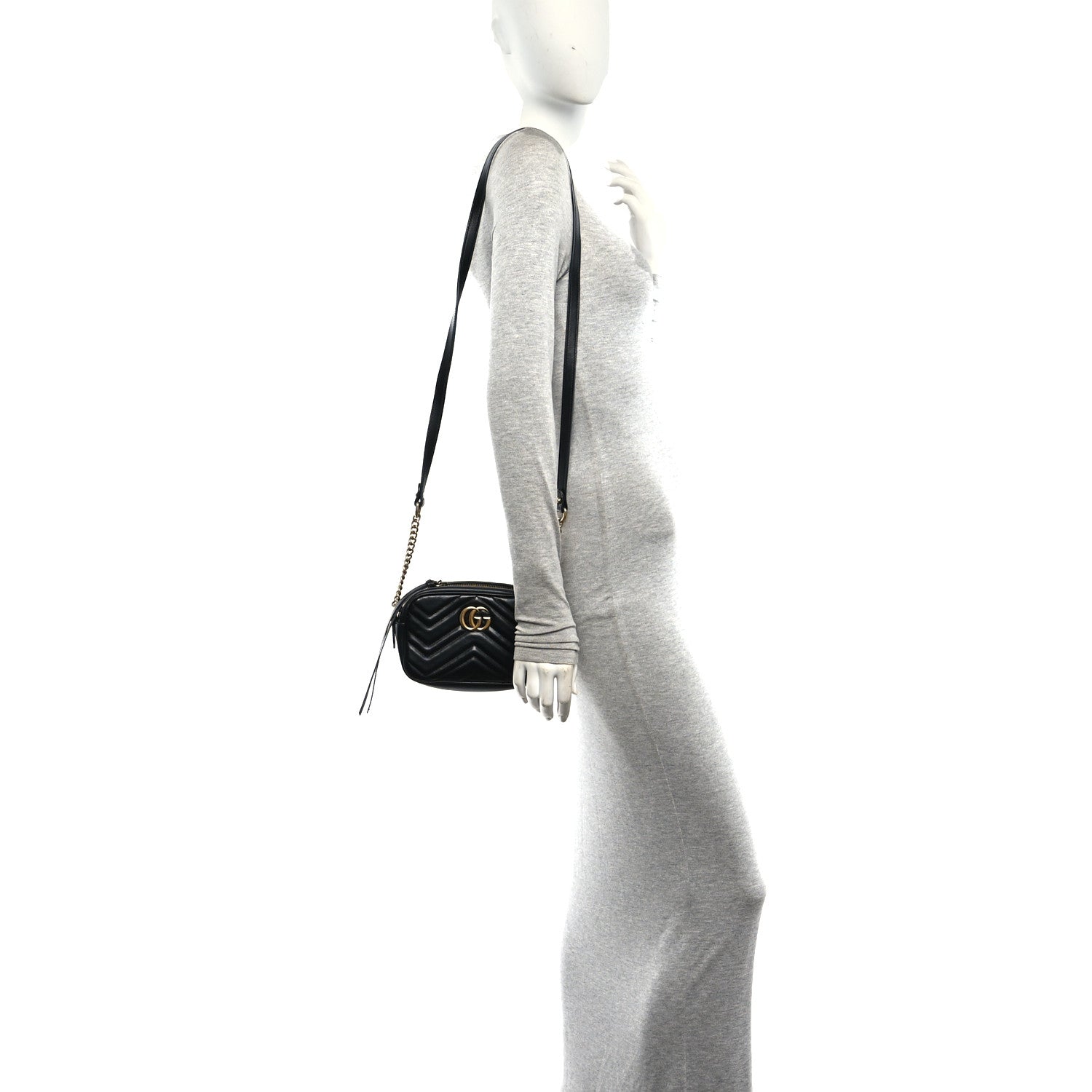 Gucci Calfskin Matelasse Small GG Marmont Chain Shoulder Bag Black 2 of 10