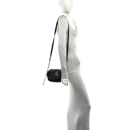 Gucci Calfskin Matelasse Small GG Marmont Chain Shoulder Bag Black 2 of 10