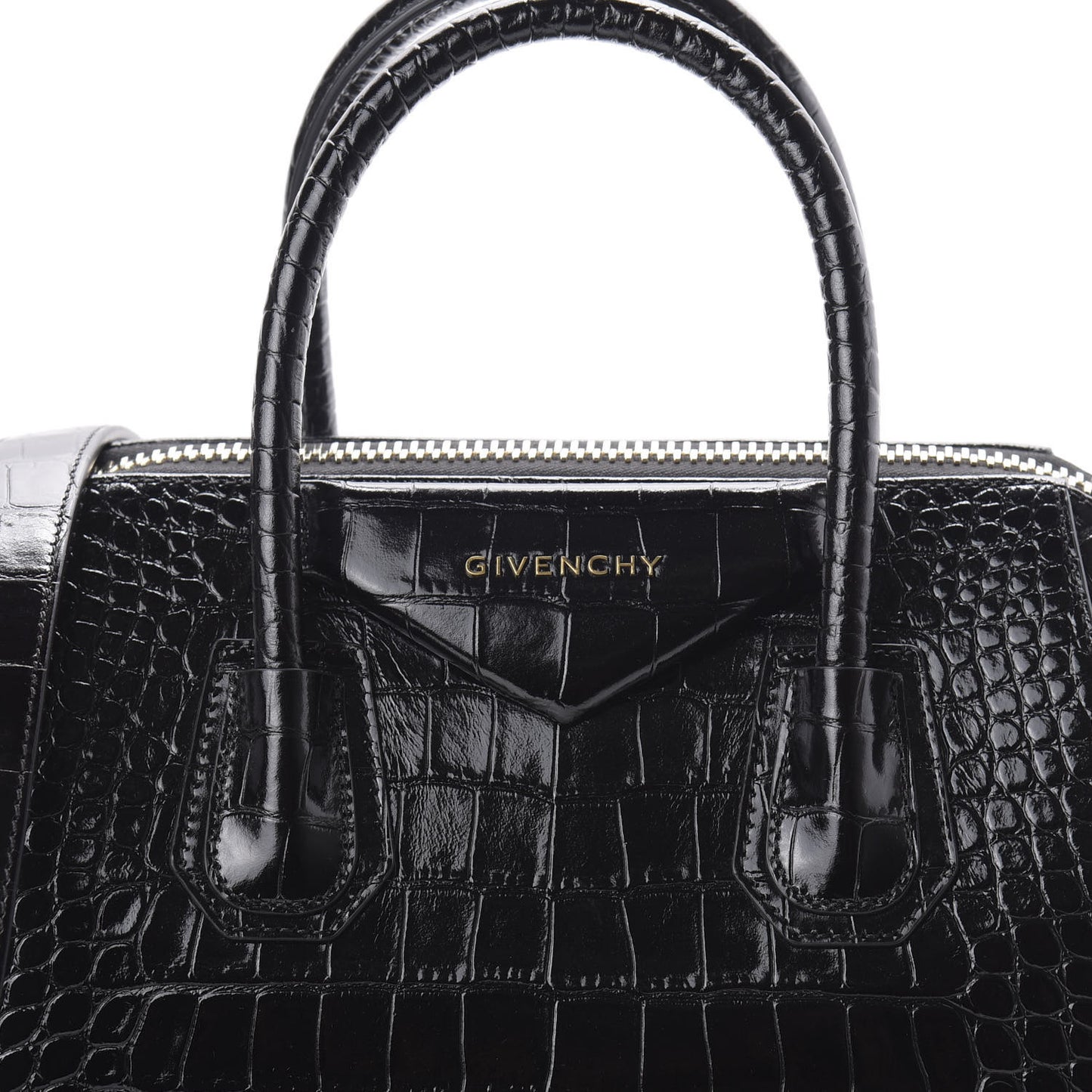 Calfskin Crocodile Embossed Small Antigona Black