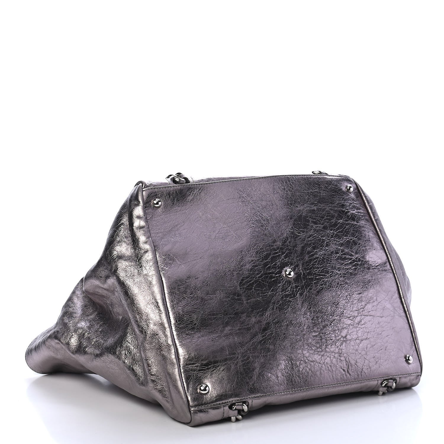 Chanel Metallic Cracked Calfskin Modern Chain Tote Dark Silver 4 of 9