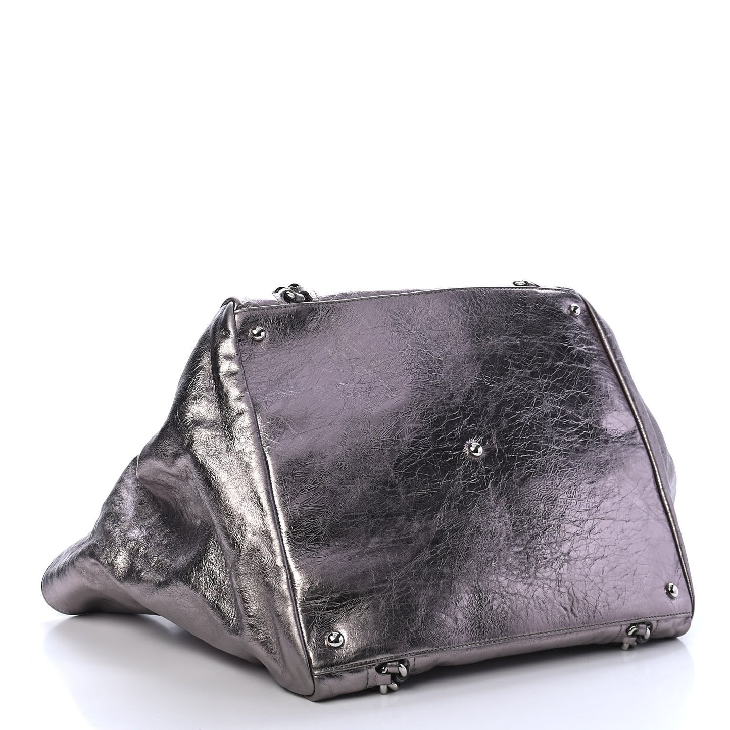 Metallic Cracked Calfskin Modern Chain Tote Dark Silver