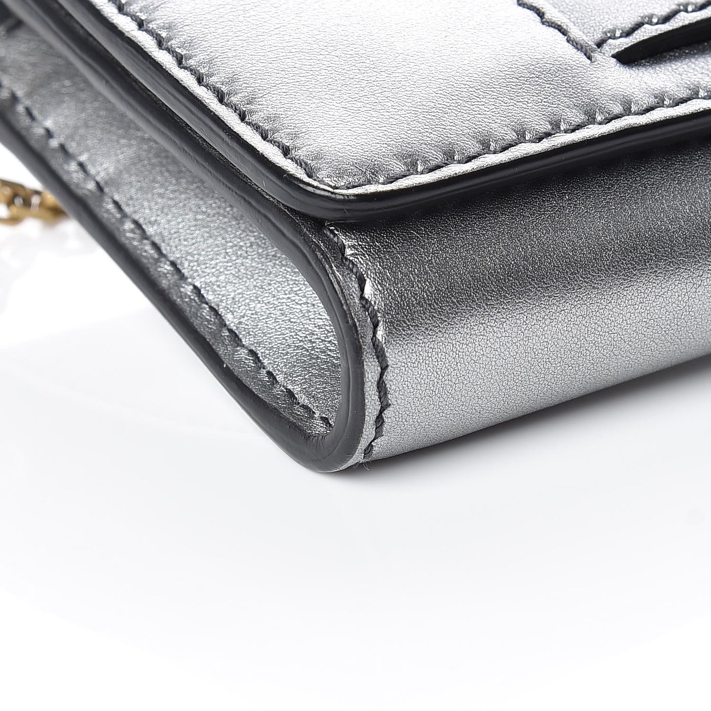 Metallic Calfskin J'adior Croisiere Chain Wallet Graphite