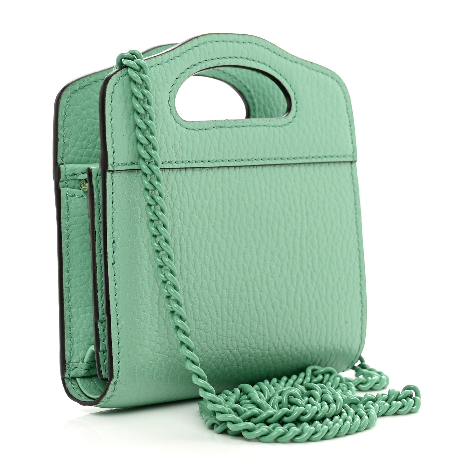 Gucci Dollar Calfskin Enamel Monochrome GG Marmont Top Handle Card Case Wallet Pepperlight Mint 3 of 9