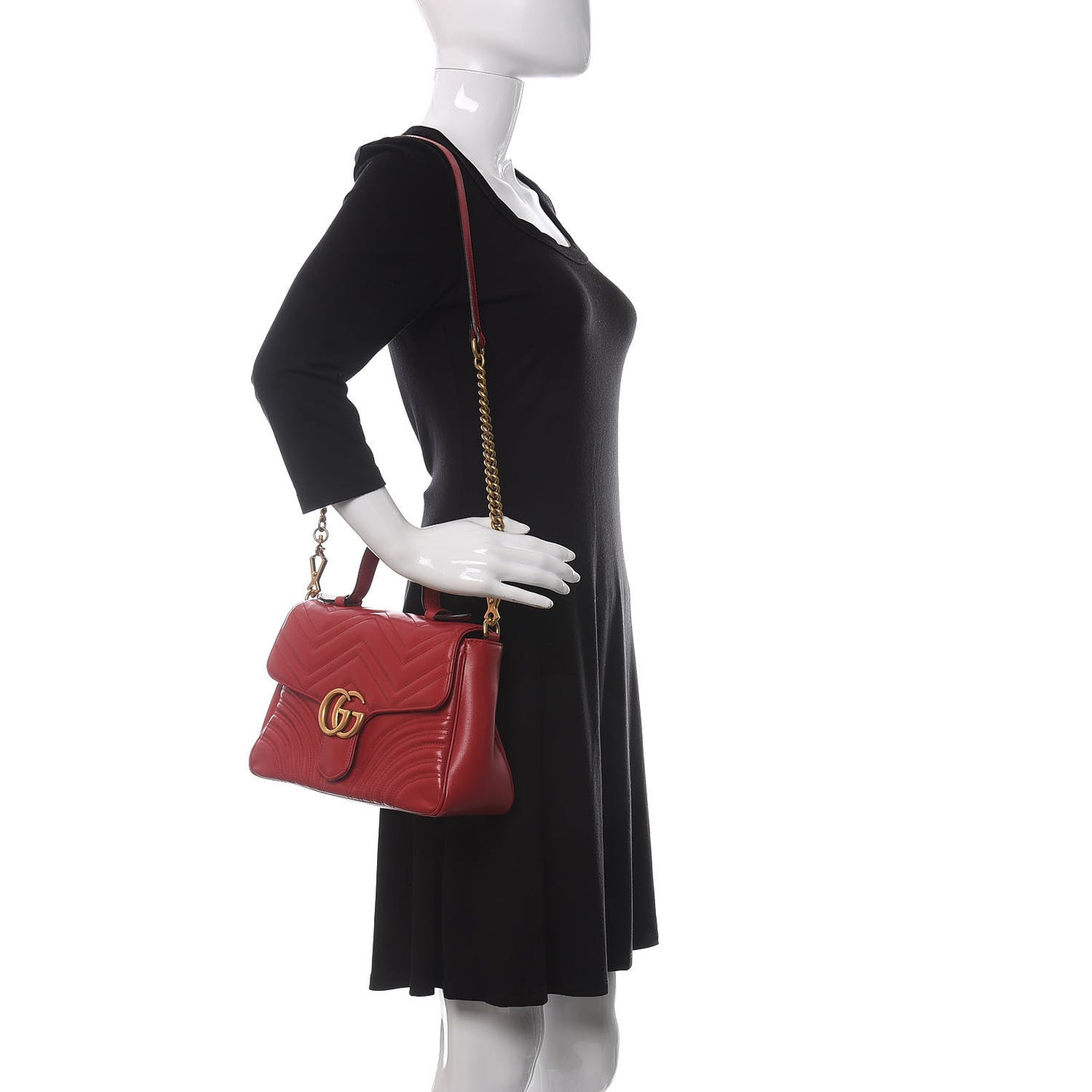 Calfskin Matelasse Small GG Marmont Top Handle Shoulder Bag Hibiscus Red