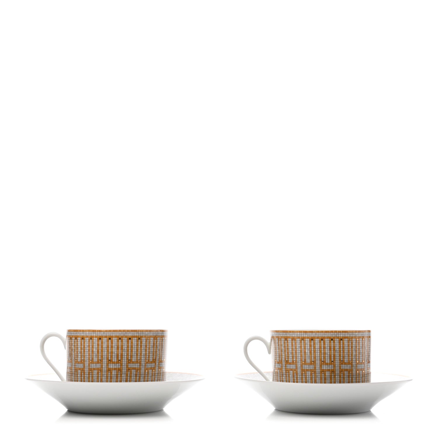 Hermes Porcelain Mosaique Au 24 Gold Breakfast Cup And Saucer Set Of 2 2 of 10