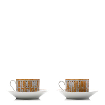 Hermes Porcelain Mosaique Au 24 Gold Breakfast Cup And Saucer Set Of 2 2 of 10