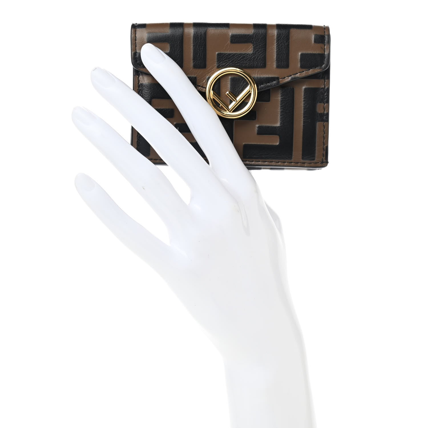 Fendi Vitello Soft F is Fendi Bi-Color FF 1974 Embossed Micro Tri-Fold Envelope Wallet Maya Black 2 of 8